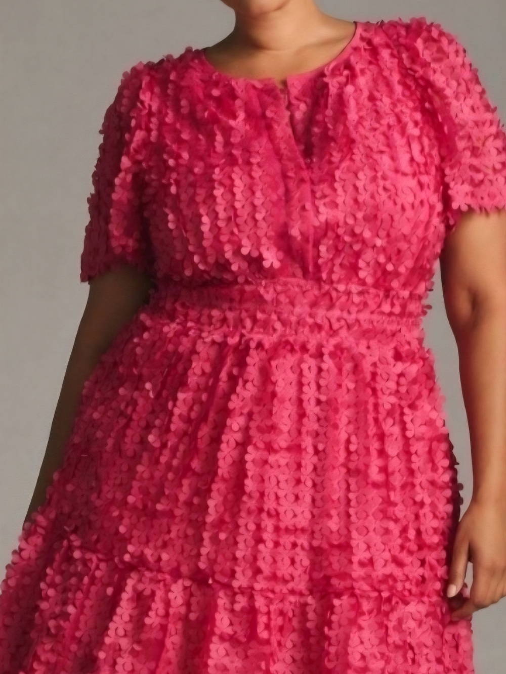 Anthropologie Hot Pink Mini Dress with Textured Appliqué